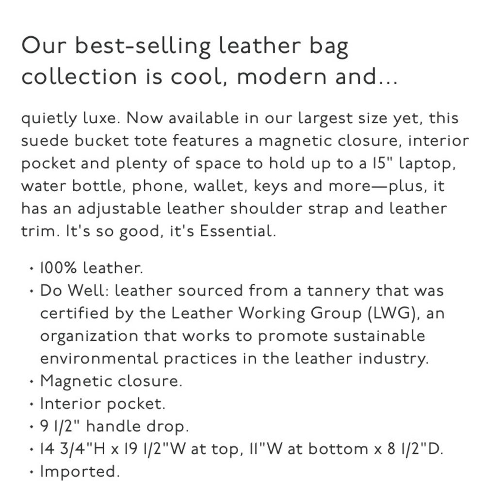 Madewell Extra-Large Essentials Aged Cognac Suede Black Leather Bucket Tote - Picture 5 of 16